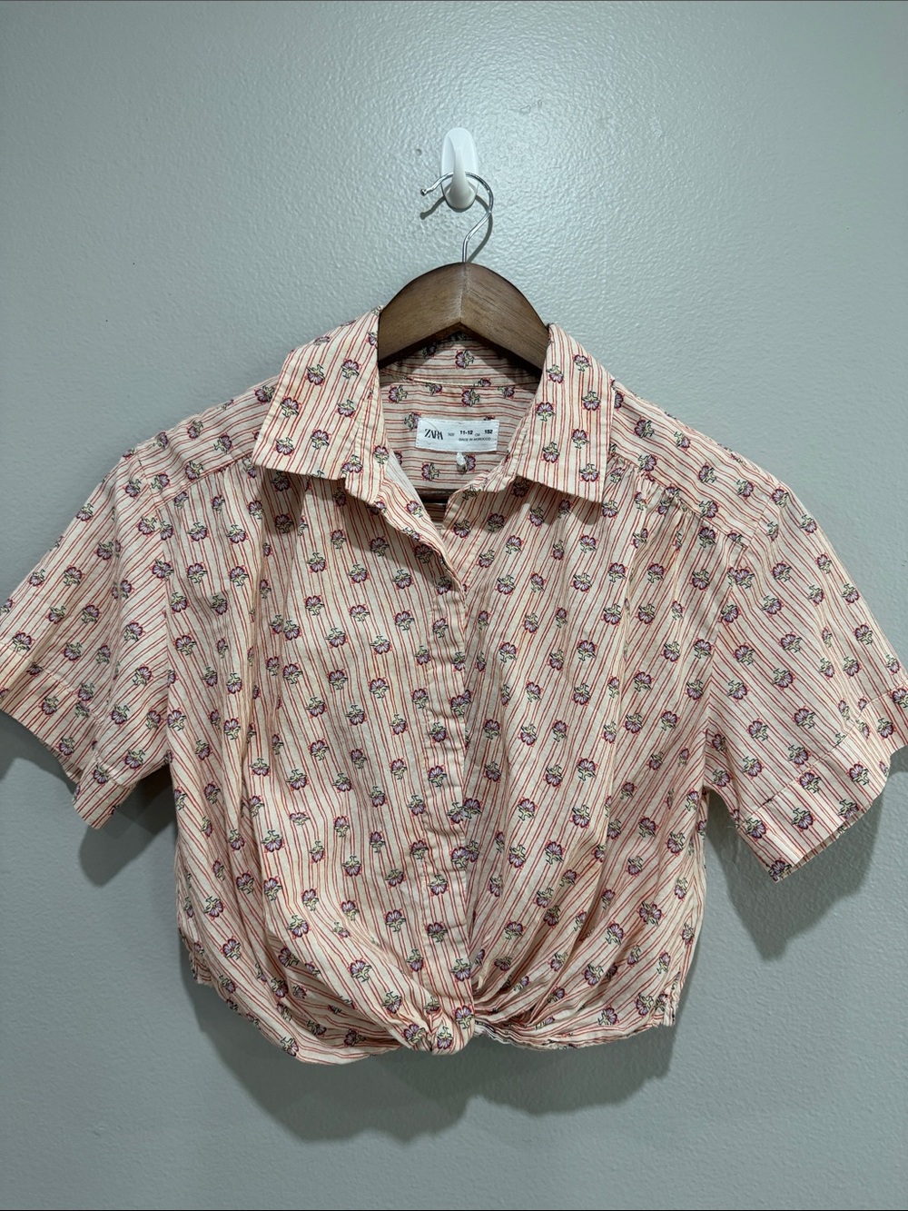 Zara Pink/ Red Elastic Waist Shirt girls 11-12 years